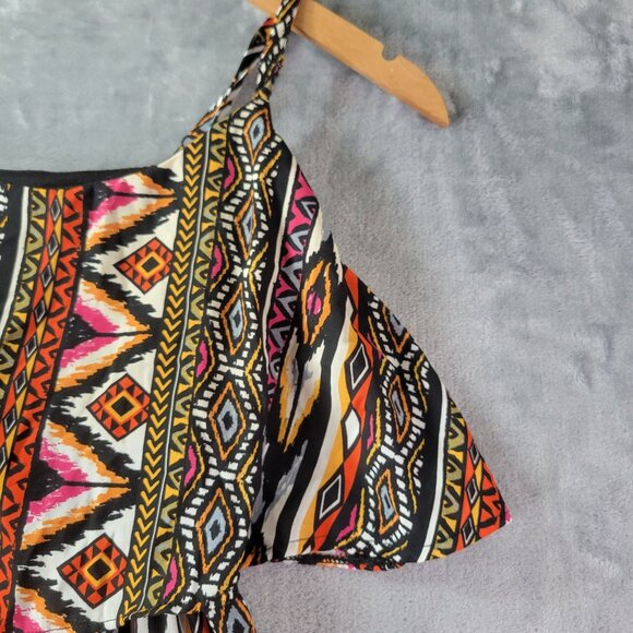 Rue21 Juniors Cold Shoulder Aztec‎ Print Dress M Multicolor Boho Festival Summer - Picture 4 of 8